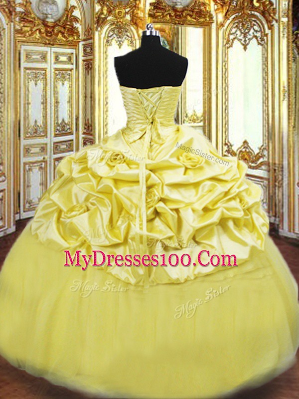 Affordable Taffeta Sleeveless Floor Length Vestidos de Quinceanera and Beading and Pick Ups