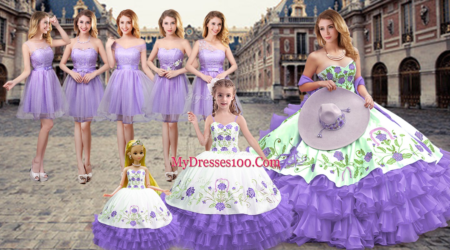 Sleeveless Lace Up Floor Length Embroidery and Ruffled Layers Ball Gown Prom Dress