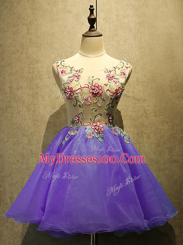 Hot Sale Organza Sleeveless Mini Length Prom Dress and Appliques