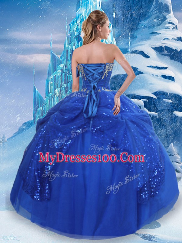 Adorable Sweetheart Sleeveless 15 Quinceanera Dress Floor Length Beading and Pick Ups Royal Blue Tulle