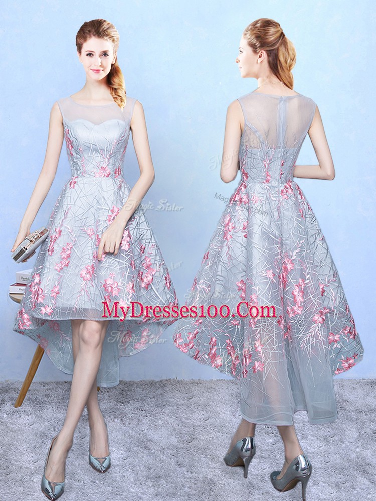 Discount Multi-color Organza Zipper Dama Dress for Quinceanera Sleeveless High Low Embroidery