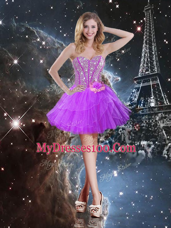 Purple Ball Gowns Organza Sweetheart Sleeveless Ruffled Layers Floor Length Lace Up Sweet 16 Quinceanera Dress