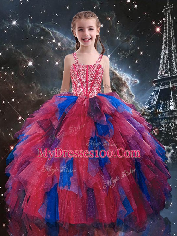 Attractive Multi-color Ball Gowns Tulle Sweetheart Sleeveless Beading and Ruffled Layers Lace Up 15th Birthday Dress