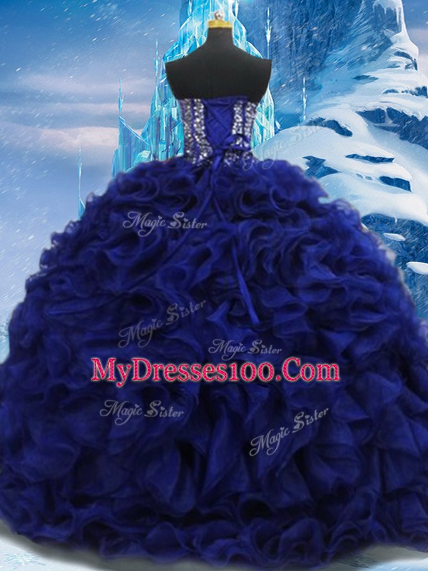 Royal Blue Sleeveless Beading Floor Length Quince Ball Gowns