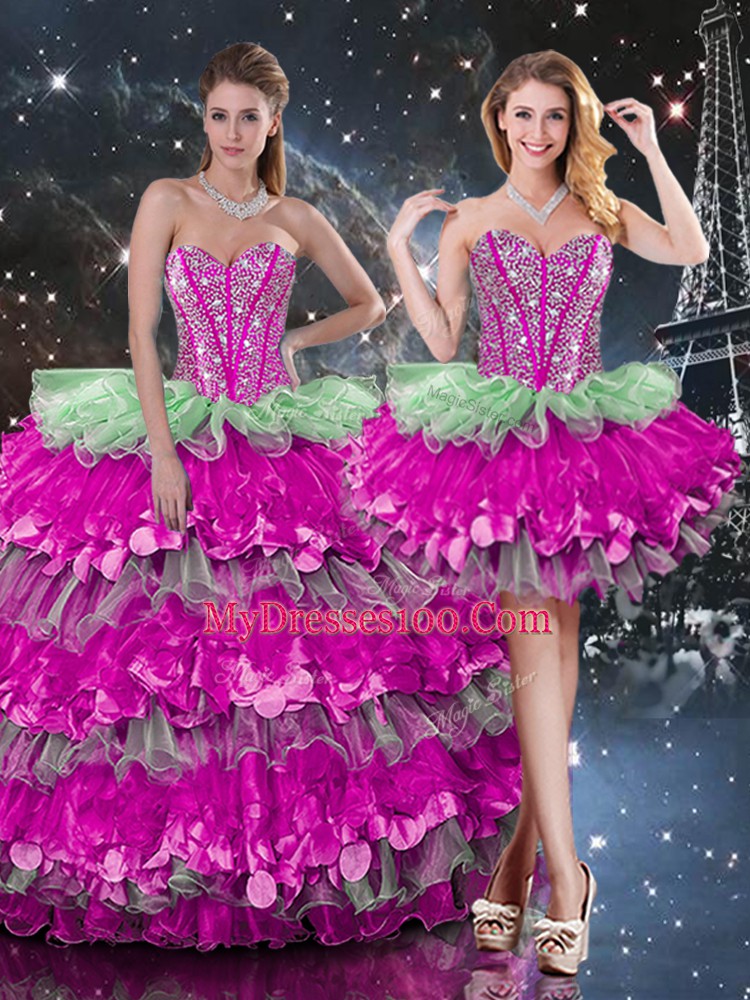 Sleeveless Beading and Ruffles and Ruffled Layers Lace Up Sweet 16 Quinceanera Dress