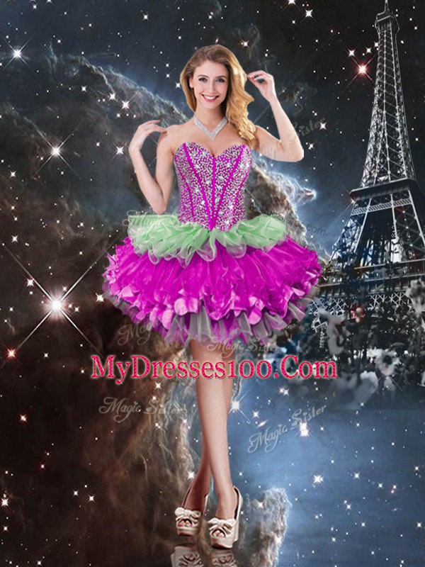 Sleeveless Beading and Ruffles and Ruffled Layers Lace Up Sweet 16 Quinceanera Dress
