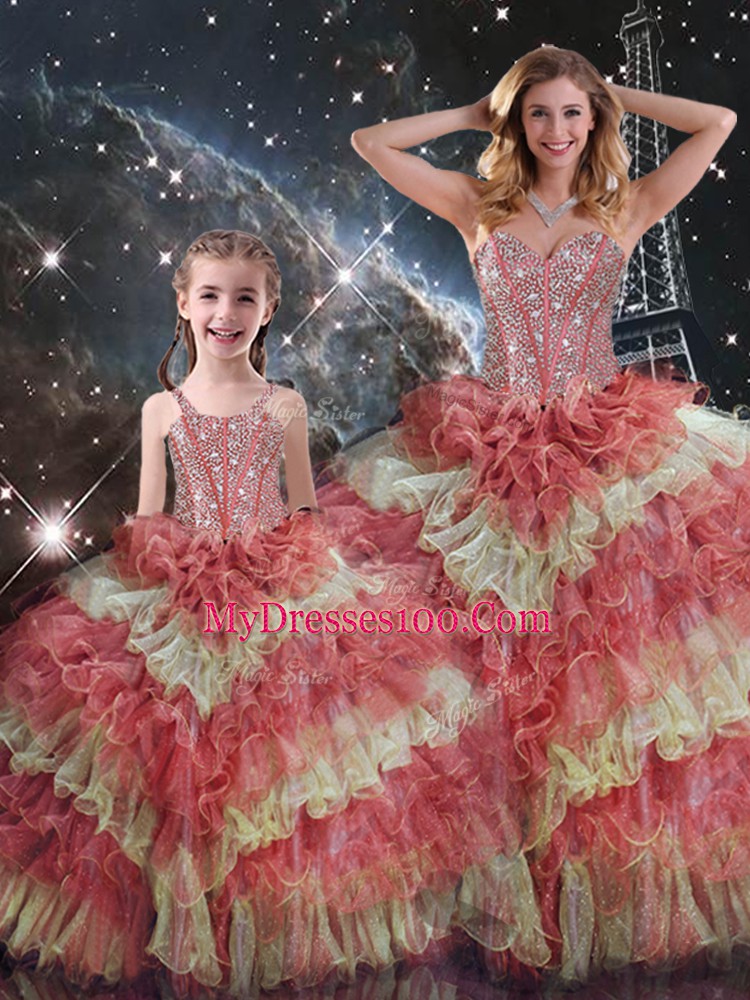 Multi-color Sleeveless Organza Lace Up Sweet 16 Dresses for Military Ball and Sweet 16 and Quinceanera
