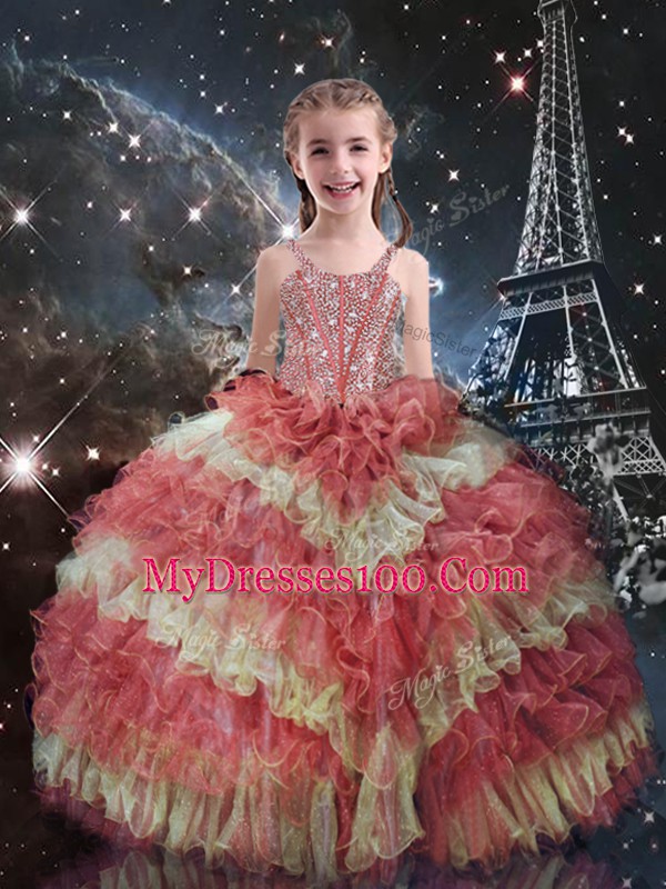 Multi-color Sleeveless Organza Lace Up Sweet 16 Dresses for Military Ball and Sweet 16 and Quinceanera