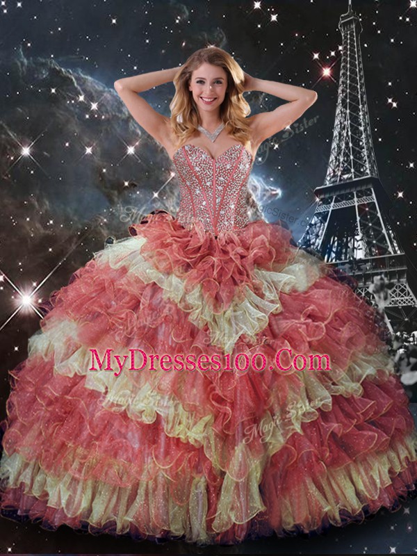 Multi-color Sleeveless Organza Lace Up Sweet 16 Dresses for Military Ball and Sweet 16 and Quinceanera