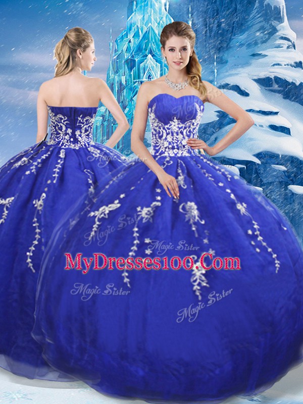 Elegant Blue Sleeveless Organza Lace Up Sweet 16 Dresses for Military Ball and Sweet 16 and Quinceanera
