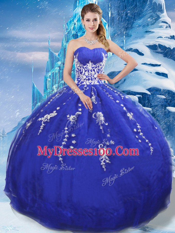 Elegant Blue Sleeveless Organza Lace Up Sweet 16 Dresses for Military Ball and Sweet 16 and Quinceanera