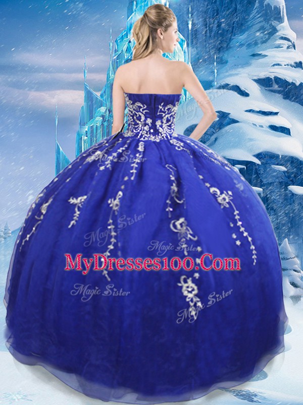 Elegant Blue Sleeveless Organza Lace Up Sweet 16 Dresses for Military Ball and Sweet 16 and Quinceanera