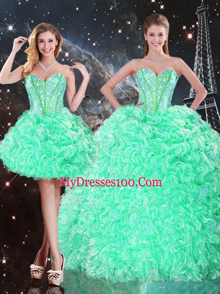 Graceful Three Pieces 15th Birthday Dress Apple Green Sweetheart Organza Sleeveless Floor Length Lace Up