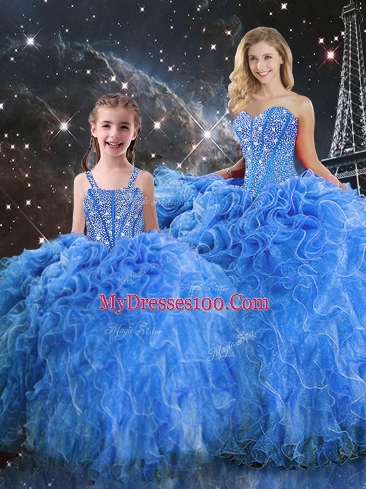 Fantastic Beading and Ruffles Quinceanera Gown Baby Blue Lace Up Sleeveless Floor Length