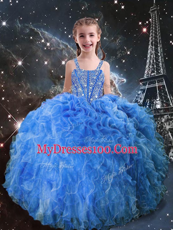 Fantastic Beading and Ruffles Quinceanera Gown Baby Blue Lace Up Sleeveless Floor Length