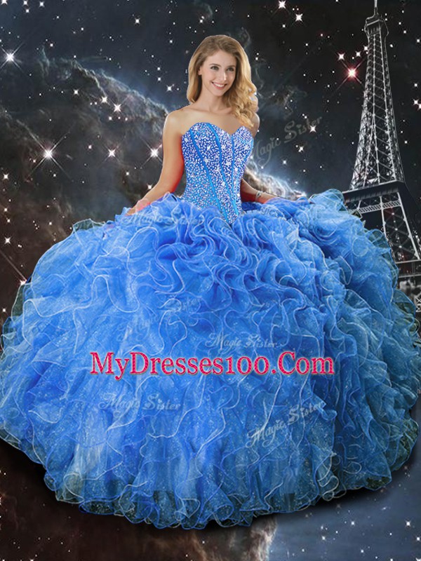 Fantastic Beading and Ruffles Quinceanera Gown Baby Blue Lace Up Sleeveless Floor Length