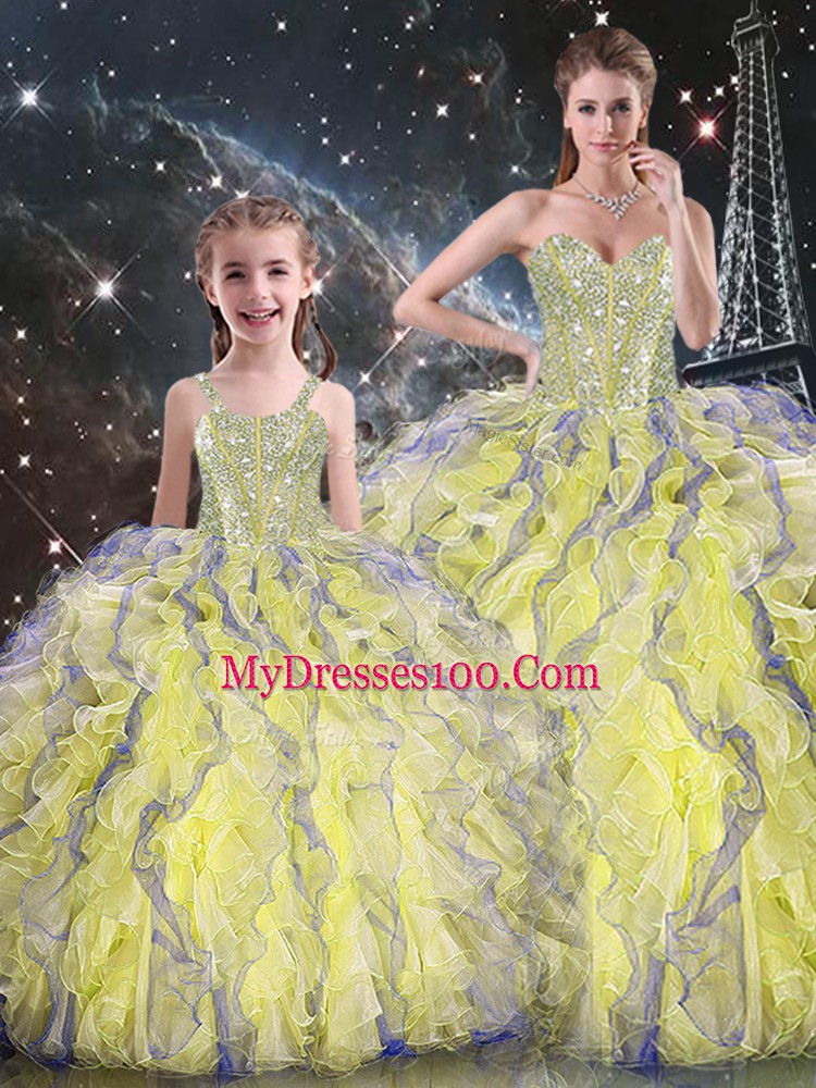 Sweetheart Sleeveless Lace Up Vestidos de Quinceanera Yellow Organza