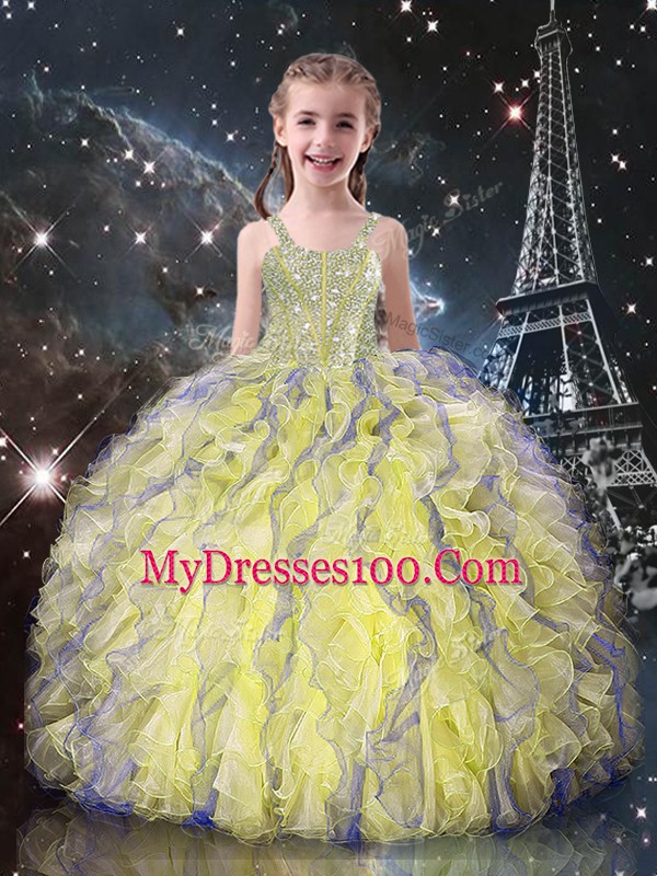 Sweetheart Sleeveless Lace Up Vestidos de Quinceanera Yellow Organza