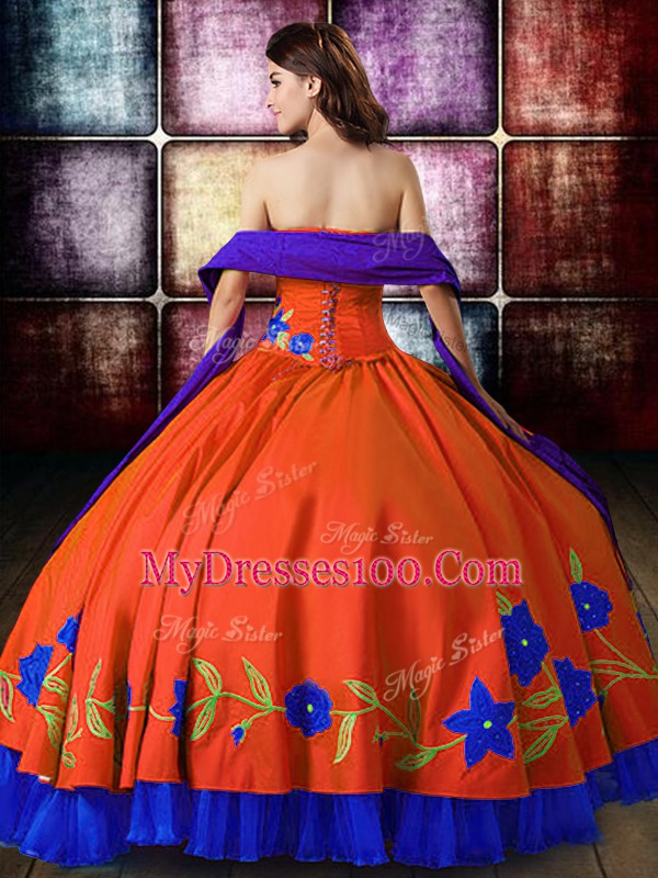 Eye-catching Multi-color Ball Gowns Strapless Sleeveless Taffeta Floor Length Lace Up Embroidery Vestidos de Quinceanera