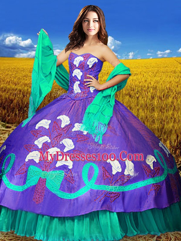 Multi-color Ball Gowns Taffeta Sweetheart Sleeveless Embroidery Floor Length Lace Up Sweet 16 Quinceanera Dress