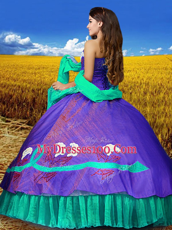 Multi-color Ball Gowns Taffeta Sweetheart Sleeveless Embroidery Floor Length Lace Up Sweet 16 Quinceanera Dress
