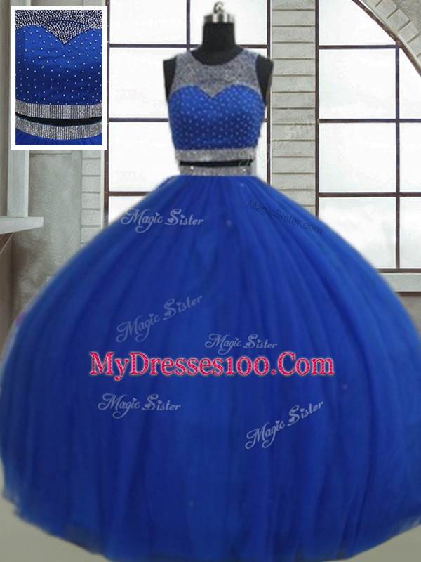 Tulle Sleeveless Floor Length Quinceanera Gowns and Beading and Sequins
