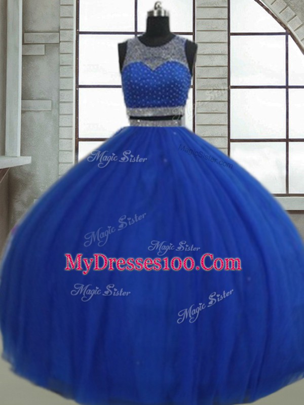 Tulle Sleeveless Floor Length Quinceanera Gowns and Beading and Sequins
