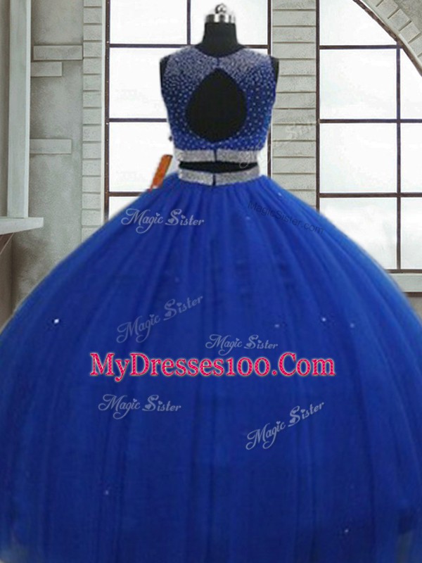 Tulle Sleeveless Floor Length Quinceanera Gowns and Beading and Sequins
