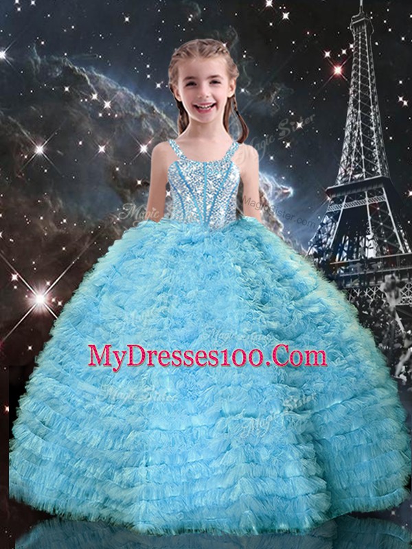 Top Selling Light Blue Sweetheart Lace Up Beading and Ruffles Quinceanera Dress Sleeveless