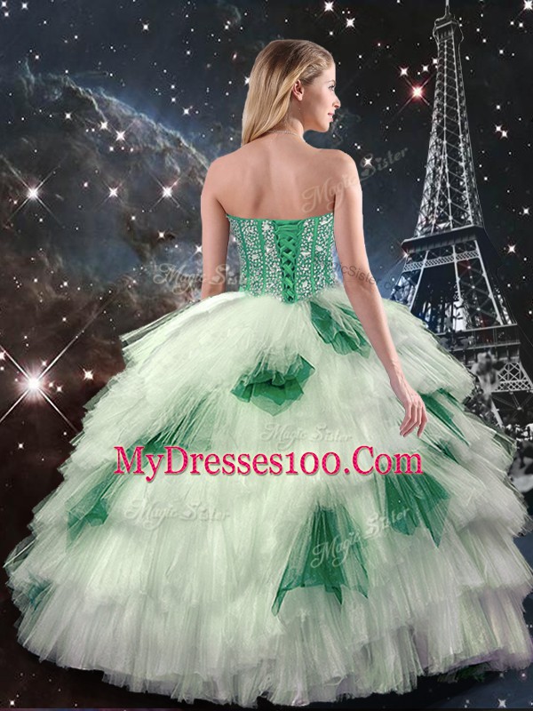 Multi-color Three Pieces Beading and Ruffled Layers and Sequins Quinceanera Dress Lace Up Tulle Sleeveless Floor Length