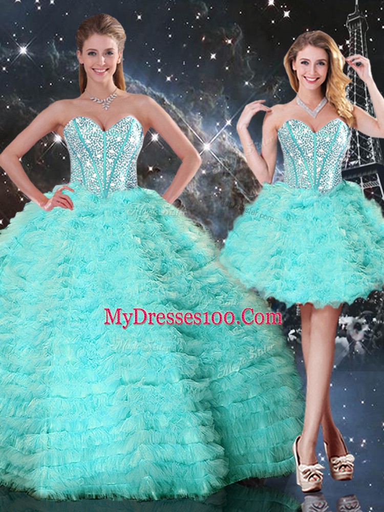 Designer Sleeveless Beading and Ruffled Layers Lace Up Quinceanera Dresses
