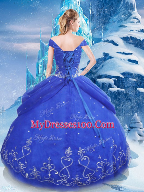 Short Sleeves Lace Up Floor Length Appliques Quinceanera Gowns