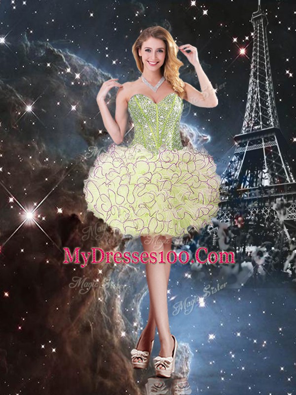 Beading and Ruffles Sweet 16 Dress Yellow Green Lace Up Sleeveless Floor Length