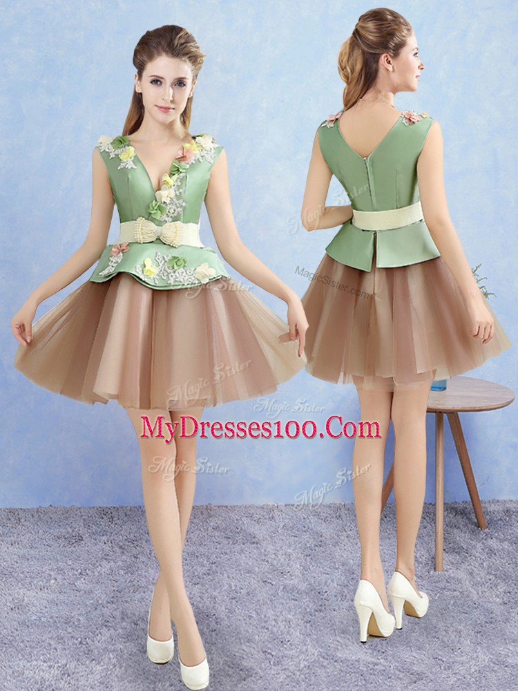 Latest Mini Length Multi-color Prom Dresses Tulle Sleeveless Hand Made Flower