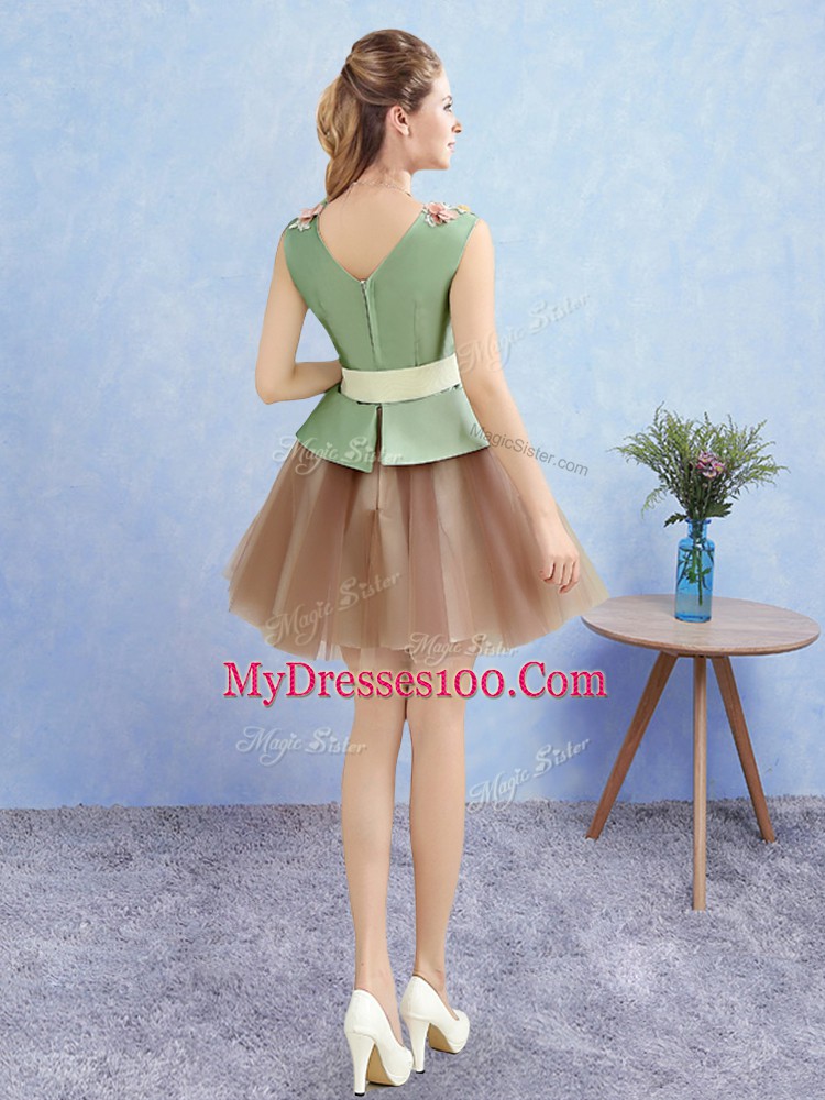 Latest Mini Length Multi-color Prom Dresses Tulle Sleeveless Hand Made Flower