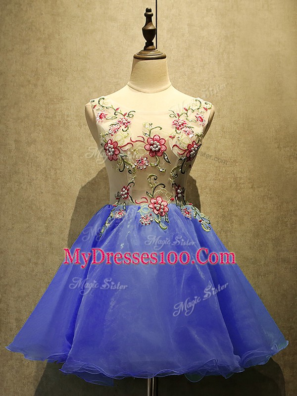 Lavender Lace Up Prom Dress Appliques Sleeveless Mini Length