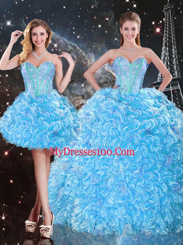 Superior Organza Sweetheart Sleeveless Lace Up Beading and Ruffles Sweet 16 Dress in Baby Blue