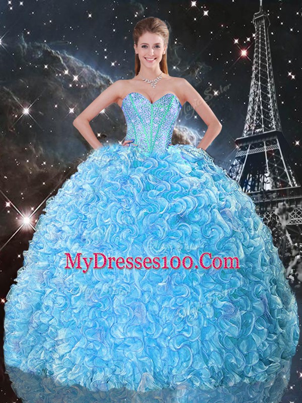 Superior Organza Sweetheart Sleeveless Lace Up Beading and Ruffles Sweet 16 Dress in Baby Blue