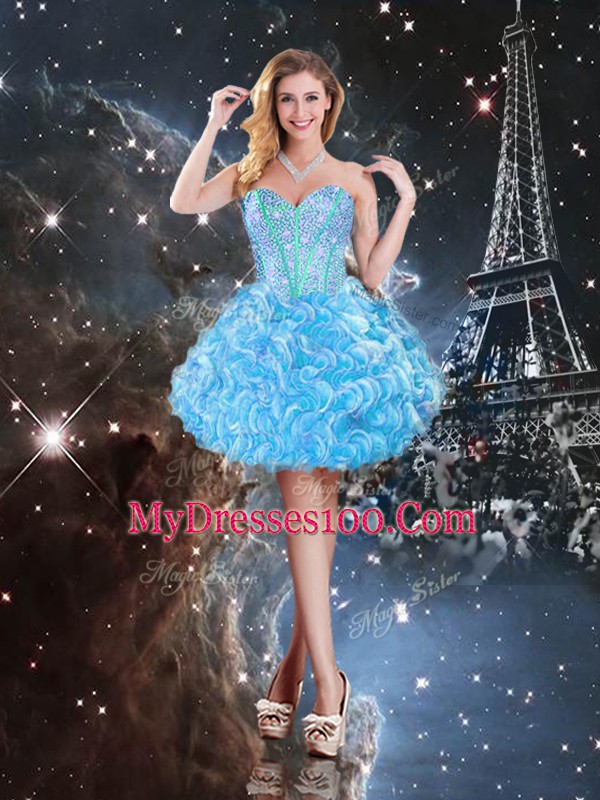 Superior Organza Sweetheart Sleeveless Lace Up Beading and Ruffles Sweet 16 Dress in Baby Blue