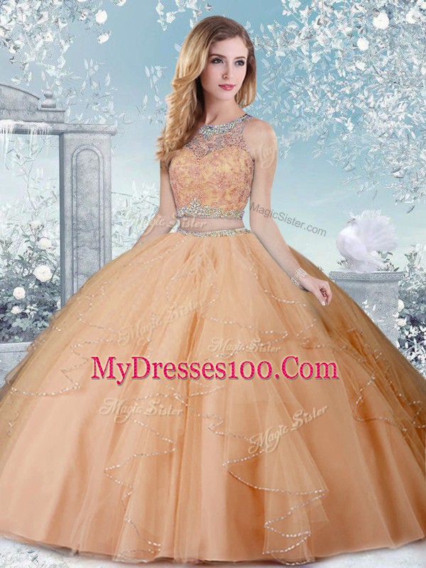 Floor Length Ball Gowns Sleeveless Champagne 15 Quinceanera Dress Clasp Handle