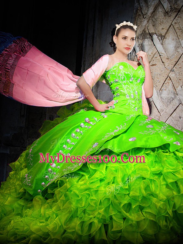 Ideal Sleeveless Organza Brush Train Lace Up Sweet 16 Dresses for Military Ball and Sweet 16 and Quinceanera