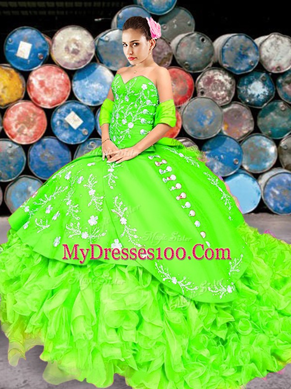 Ideal Sleeveless Organza Brush Train Lace Up Sweet 16 Dresses for Military Ball and Sweet 16 and Quinceanera
