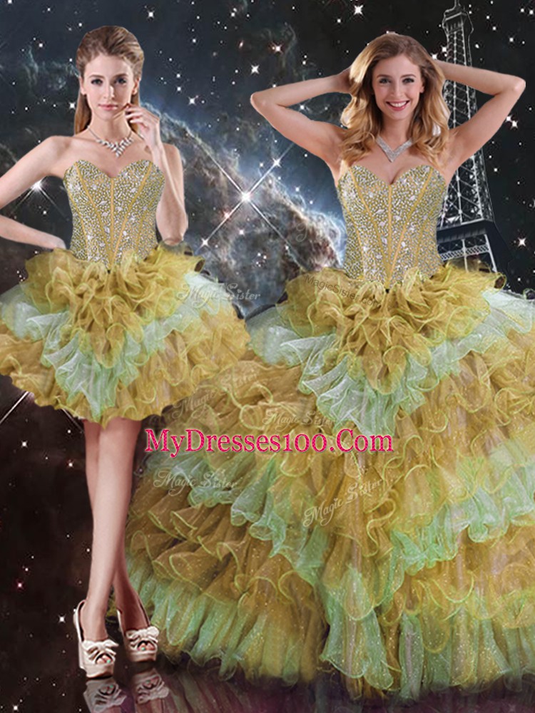 Organza Sweetheart Sleeveless Lace Up Beading and Ruffled Layers Quinceanera Dresses in Multi-color