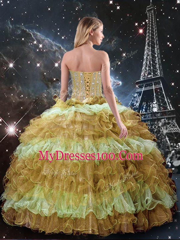 Organza Sweetheart Sleeveless Lace Up Beading and Ruffled Layers Quinceanera Dresses in Multi-color