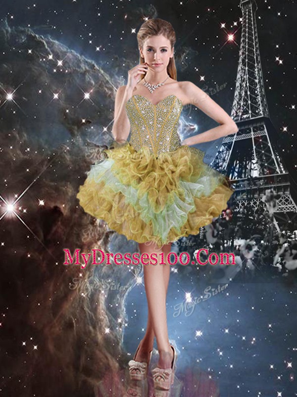 Organza Sweetheart Sleeveless Lace Up Beading and Ruffled Layers Quinceanera Dresses in Multi-color