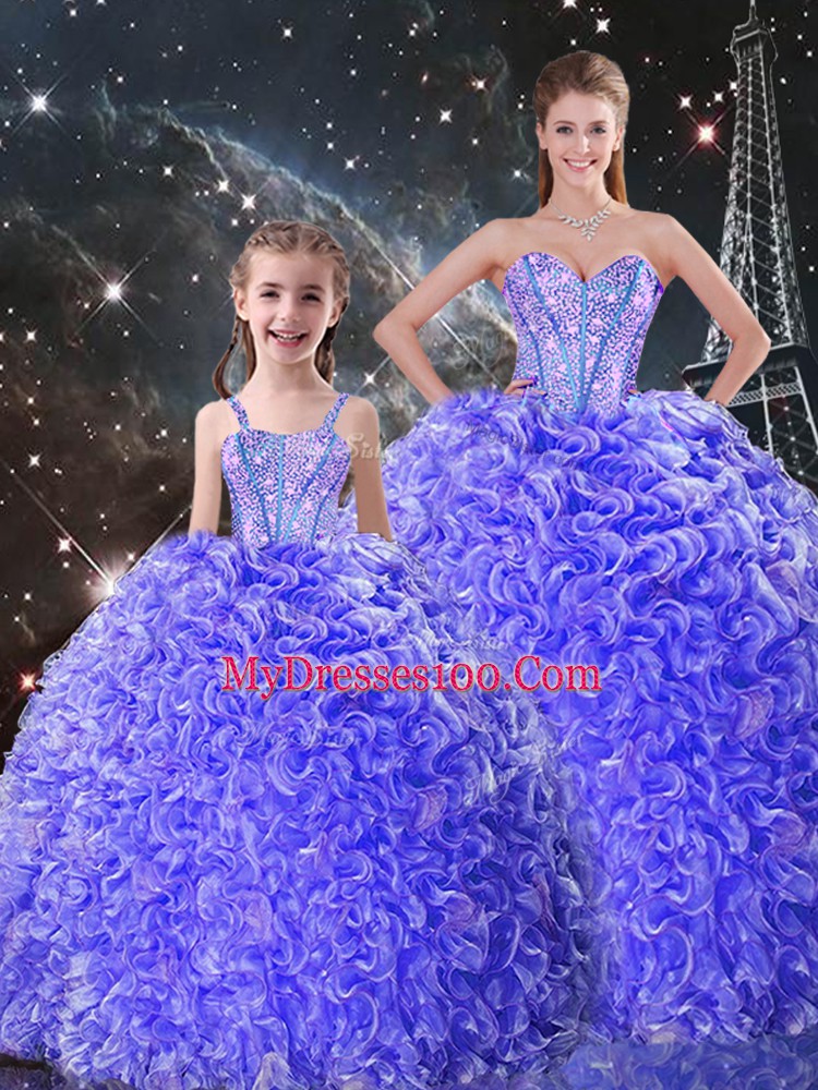 Fabulous Purple Organza Lace Up Sweetheart Sleeveless Floor Length 15 Quinceanera Dress Beading and Ruffles