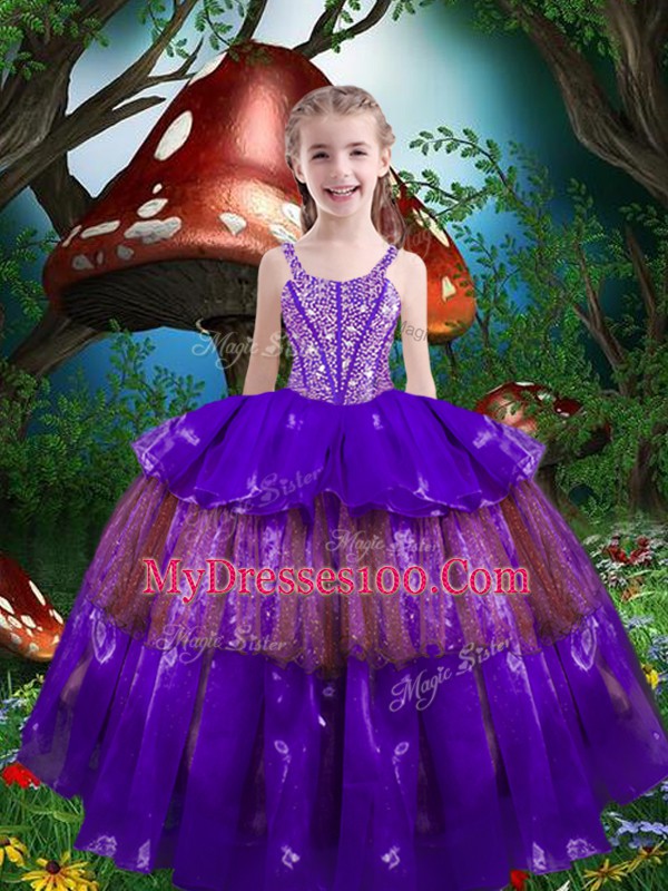 Comfortable Eggplant Purple Sweetheart Neckline Beading and Ruffled Layers Sweet 16 Dress Sleeveless Lace Up