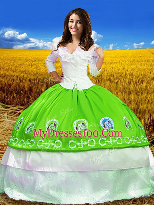 Quinceanera Dresses Military Ball and Sweet 16 and Quinceanera with Embroidery Off The Shoulder 3 4 Length Sleeve Lace Up