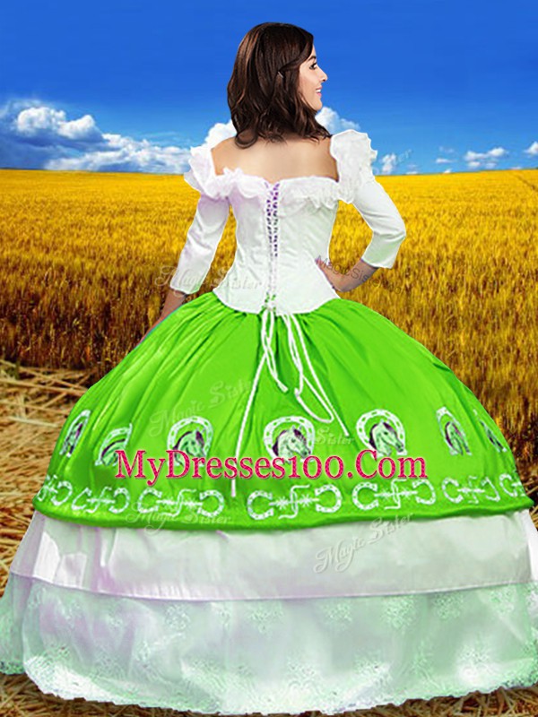 Quinceanera Dresses Military Ball and Sweet 16 and Quinceanera with Embroidery Off The Shoulder 3 4 Length Sleeve Lace Up
