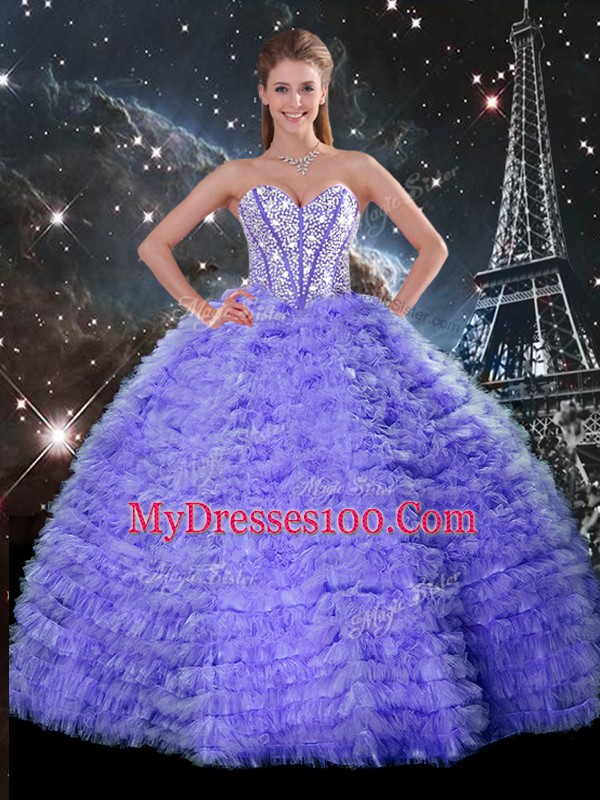 Lavender Sleeveless Tulle Lace Up Quinceanera Gowns for Military Ball and Sweet 16 and Quinceanera